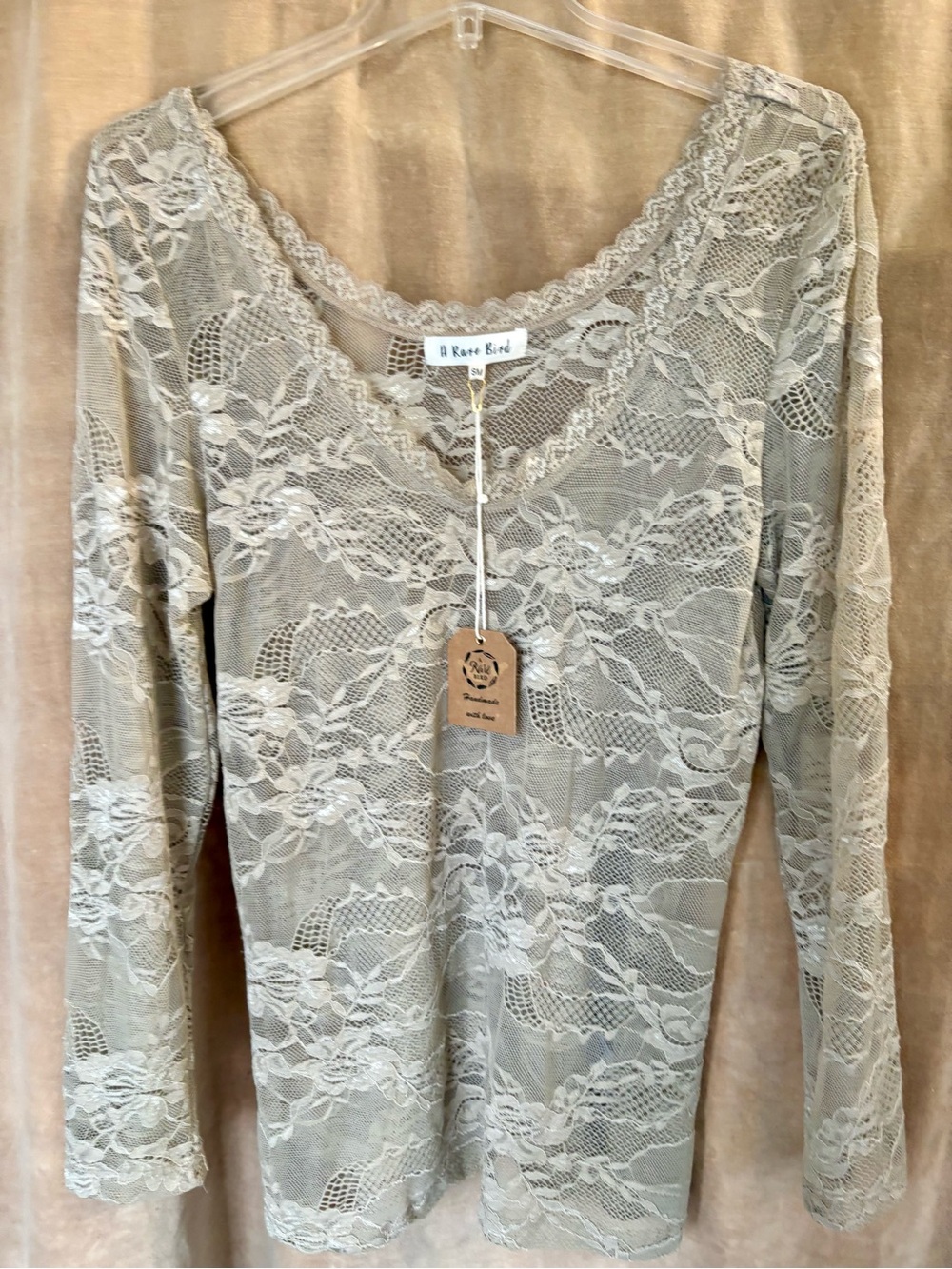 Rare Bird Lace Long Sleeve Top in Light Beige size Small